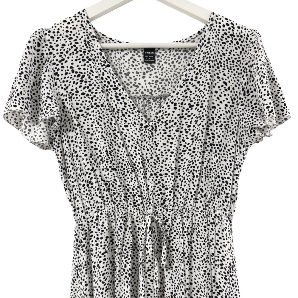 Black and White Dalmatian Print Tiered Ruffled Viscose Sundress Dress - Picture 3 of 9